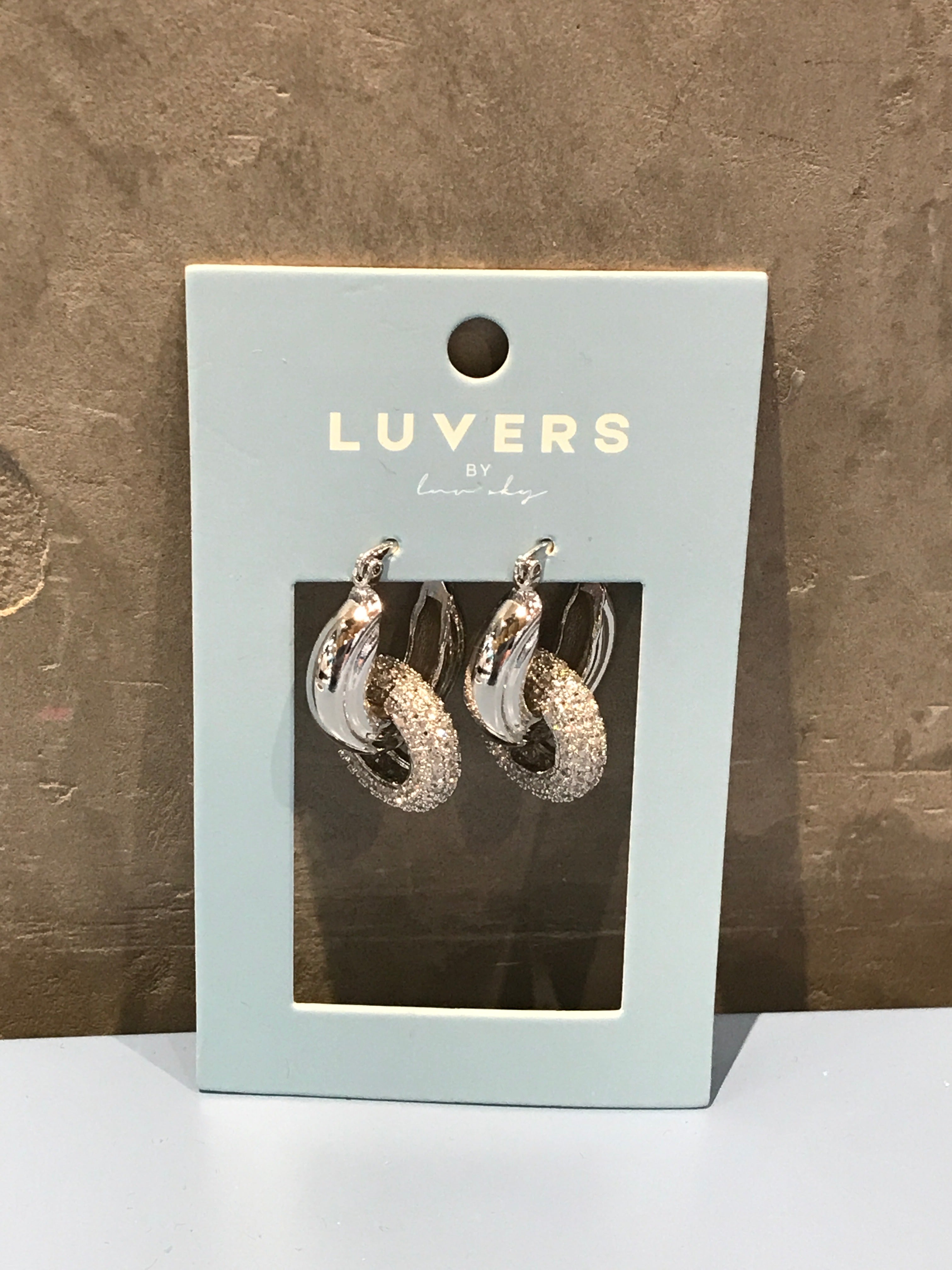 LUVERS - SILVER DIAMANTÉ LOOP EARRINGS