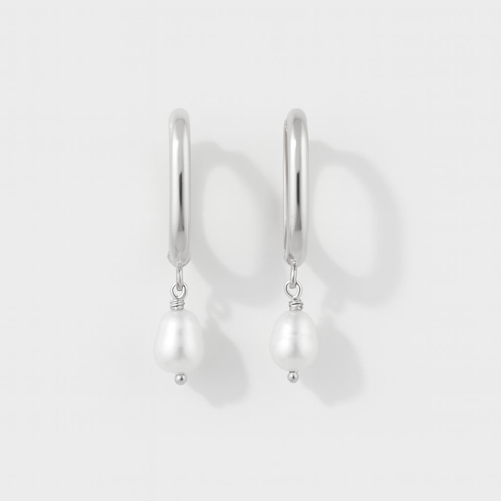RILEY PEARL HOOPS - SILVER