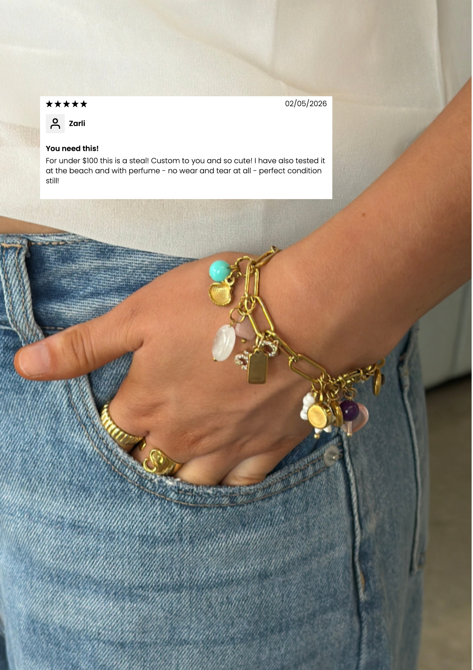 Custom Charm Bracelet - Waterproof 18k Gold - 5 Charms