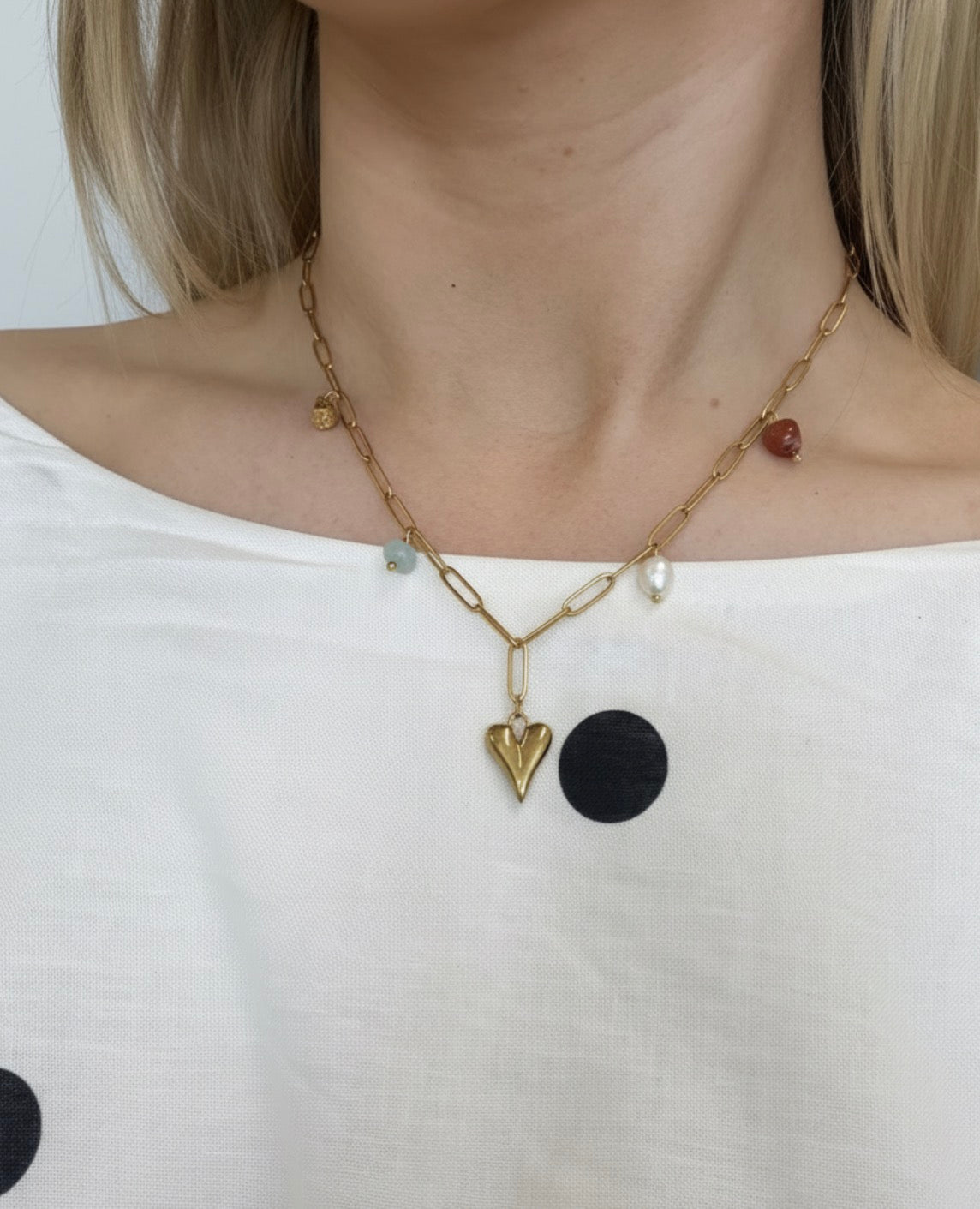 GEMSTONE CHARM NECKLACE LUVERS - Gold