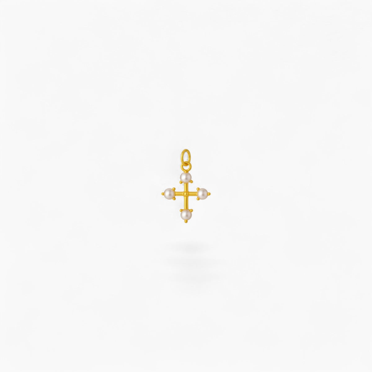 PEARL CROSS CHARM - 14k Gold