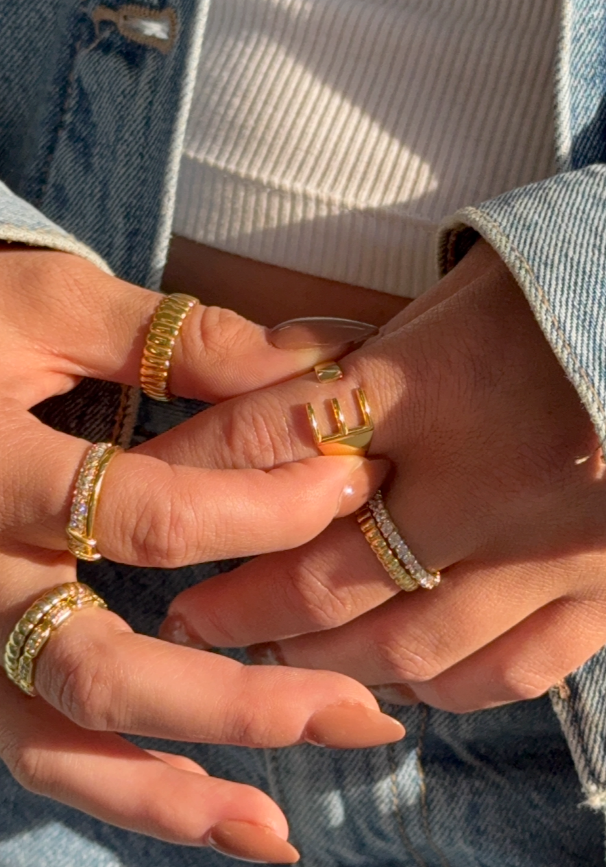 INITIAL GOLD ADJUSTABLE RING - 14k Gold
