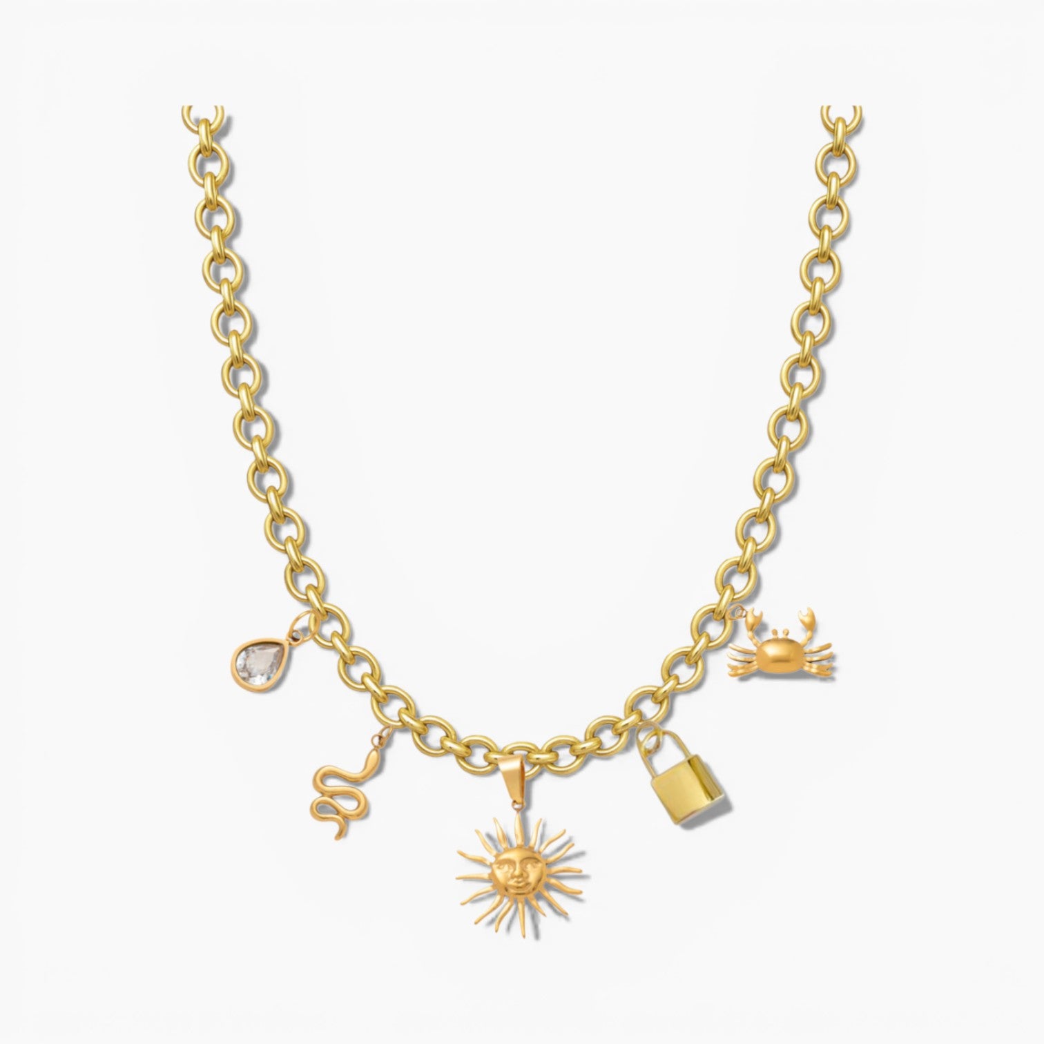 Custom Charm Necklace - Waterproof 18k Gold - 5 Charms