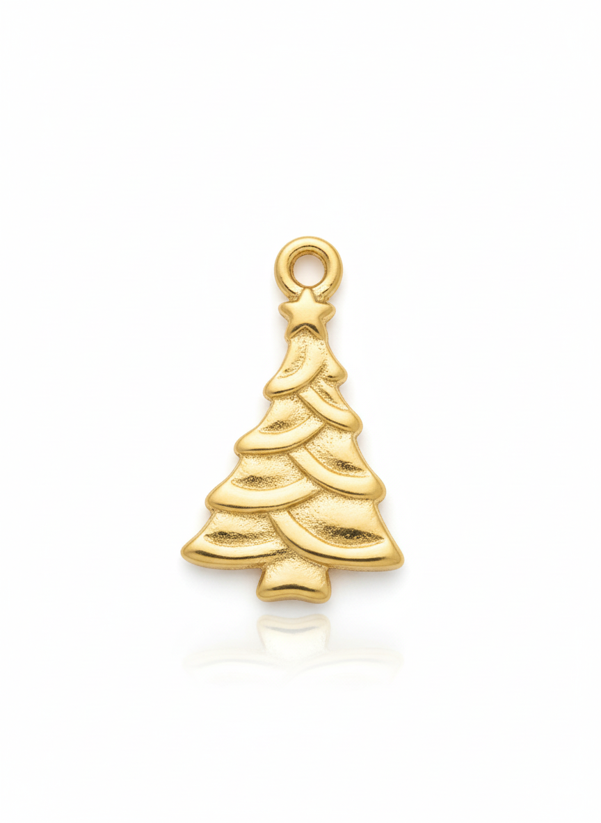 CHRISTMAS TREE CHARM - Gold waterproof on white backdrop