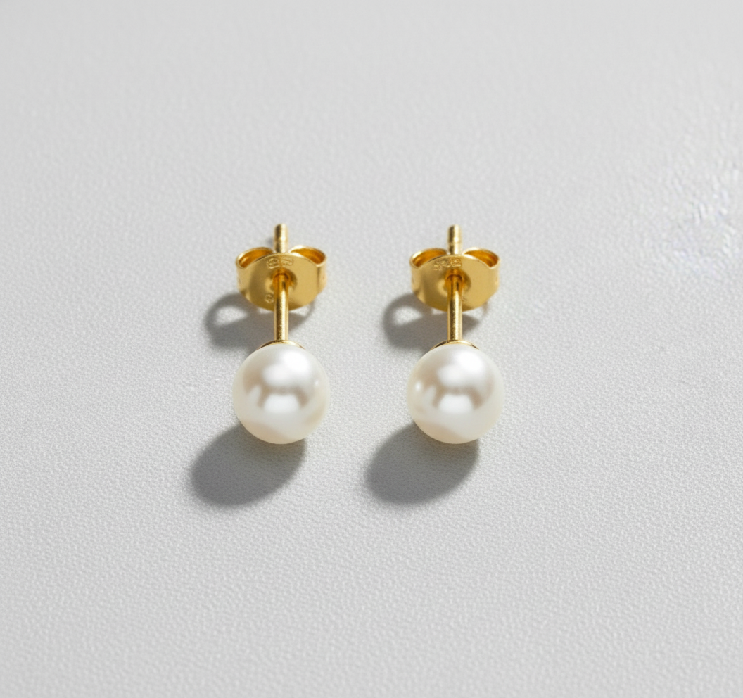 CLASS ROUND PEARL STUD - 14k Gold (Pair)