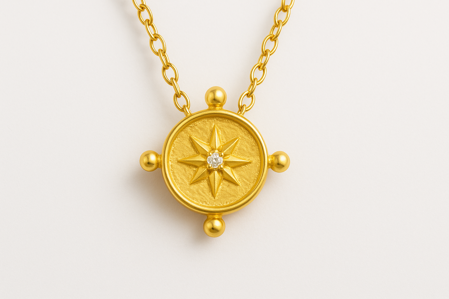 COMPASS CHARM - 14k Gold with white backdrop