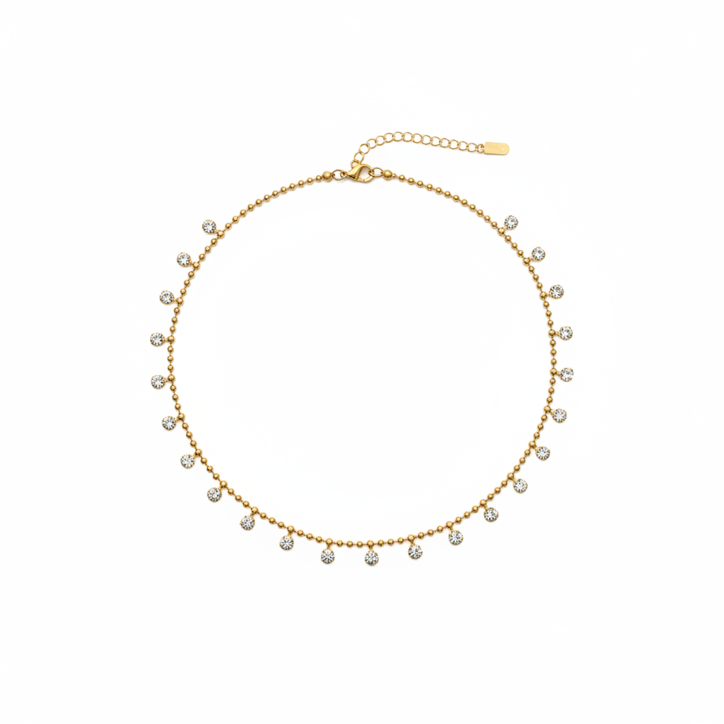 Crystal Drop Gold Choker on White Background