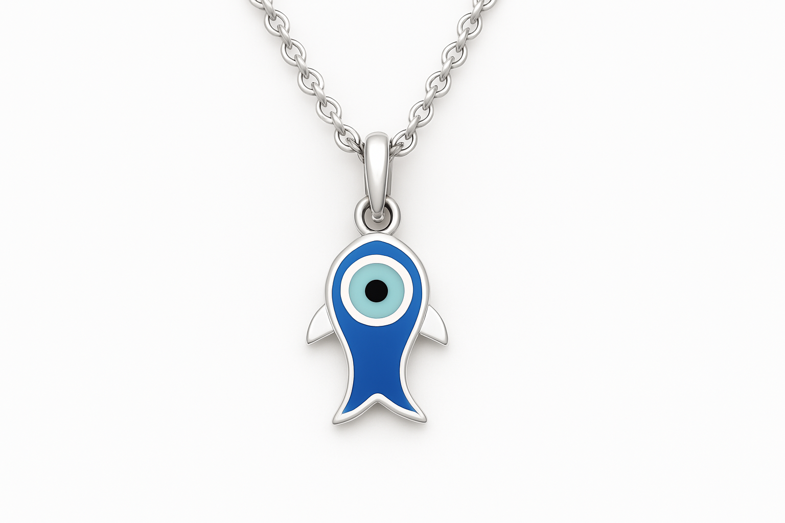 Evil Eye Fish Charm - Sterling Silver