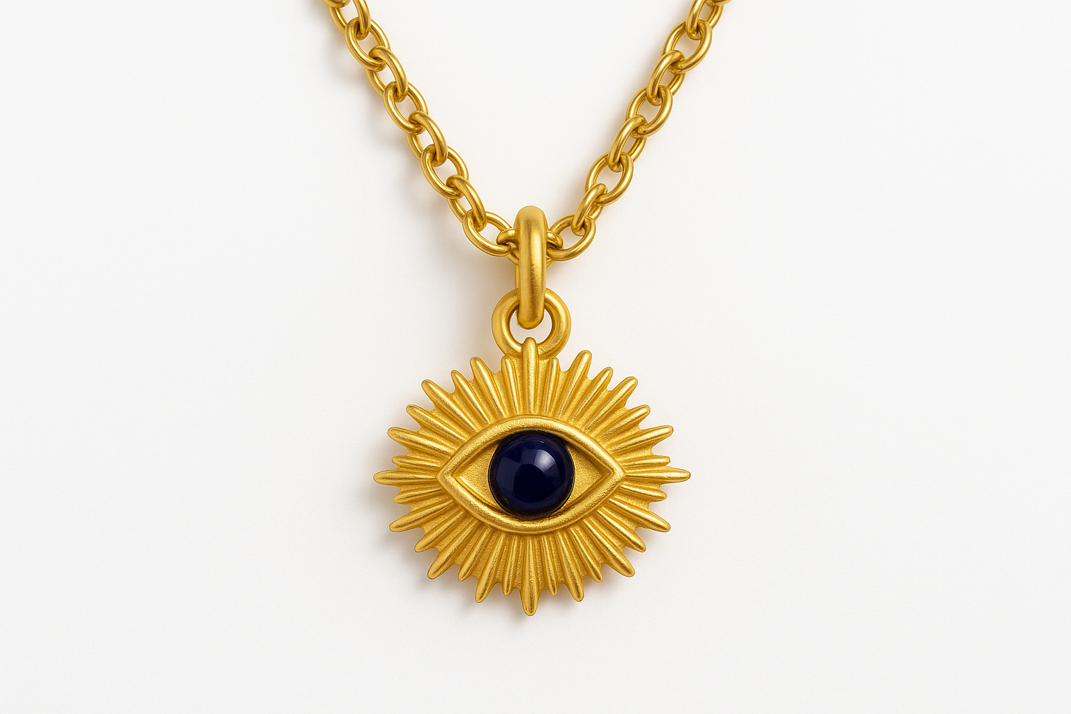 EVIL EYE SUN CHARM - 14k Gold with white backdrop