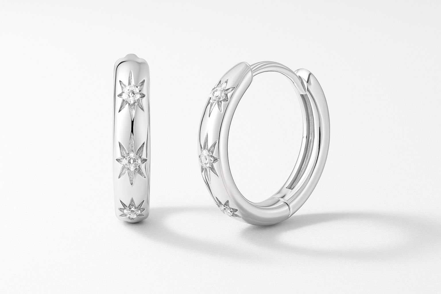 Generated studio image of Raphy Huggies in Sterling Silver