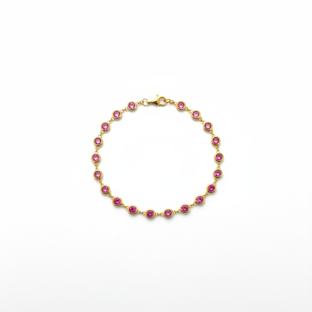 Gold Bracelet — Pink Gems Clasped