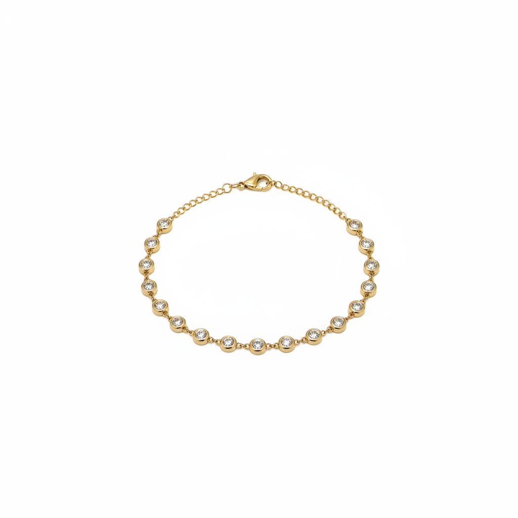 Gold CZ Bracelet — White Background Clasped