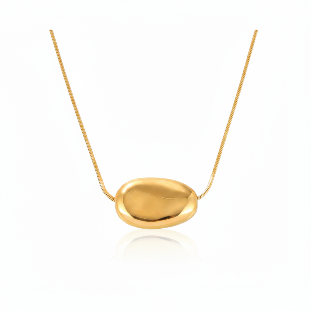 Gold Oval Pendant Necklace - No Reflection