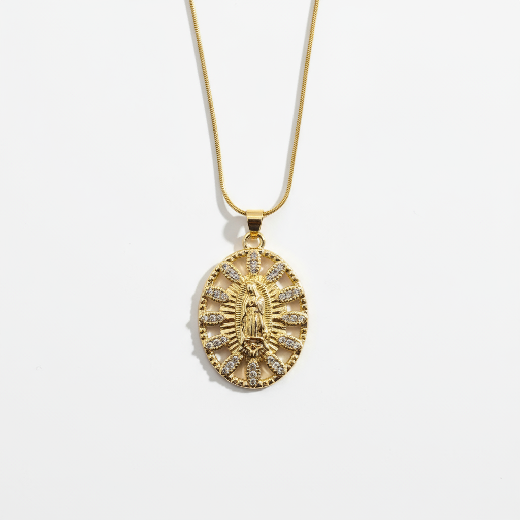 Gold pendant necklace with studio backdrop - version 2