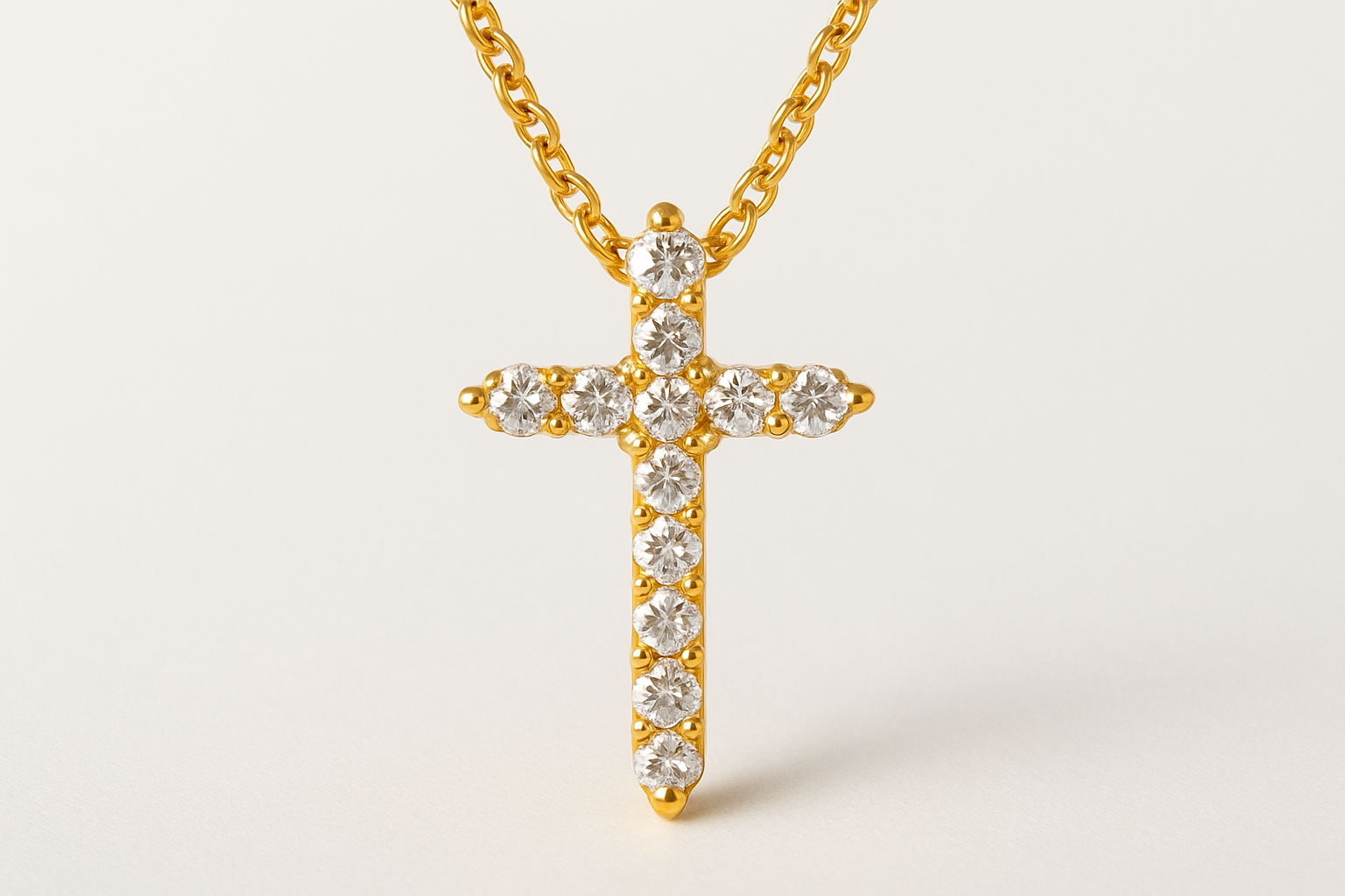 DIAMANTÉ CROSS CHARM - 14k Gold - Studio White Backdrop - Exact Style