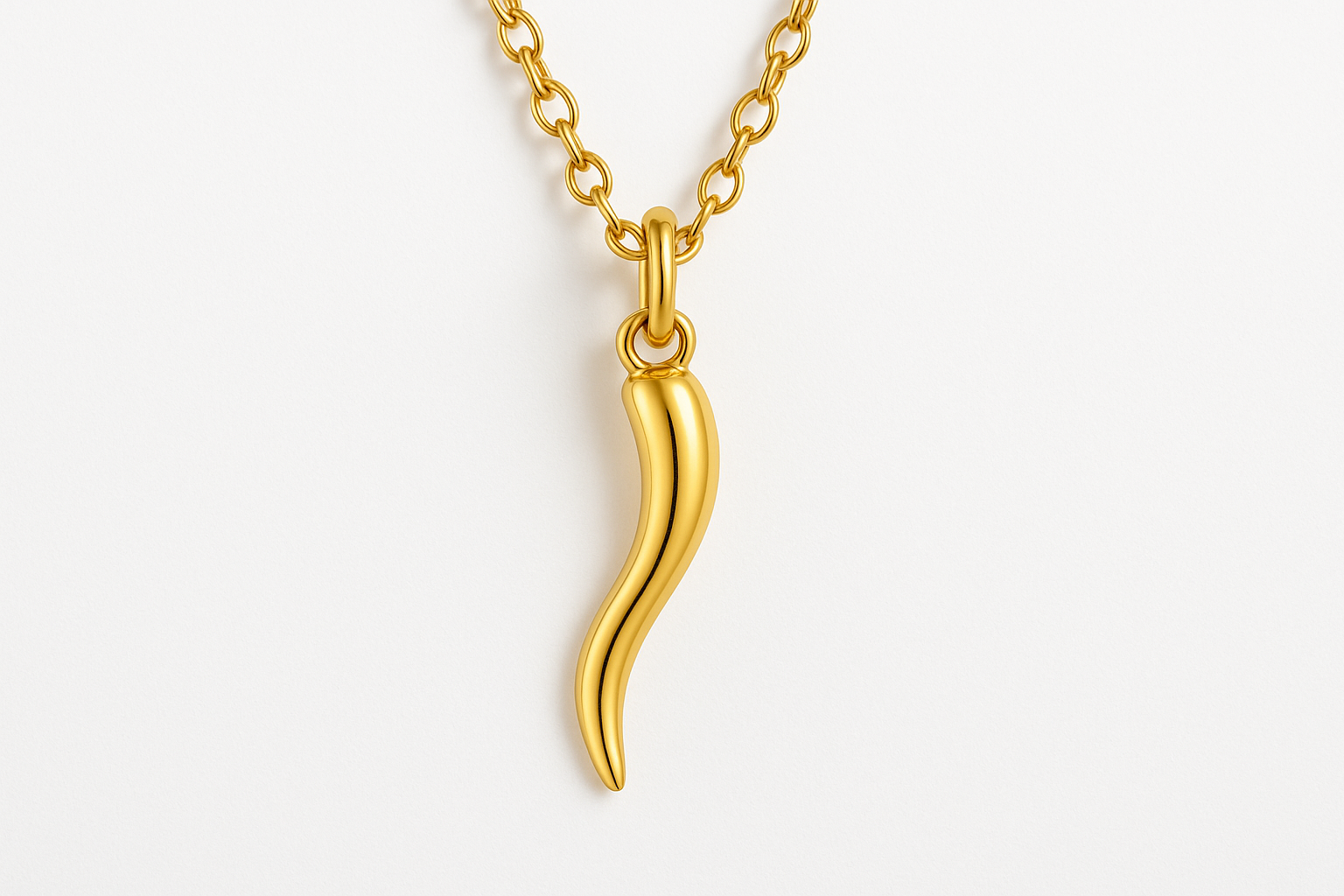 Italian Horn Charm - 14k Gold with white backdrop