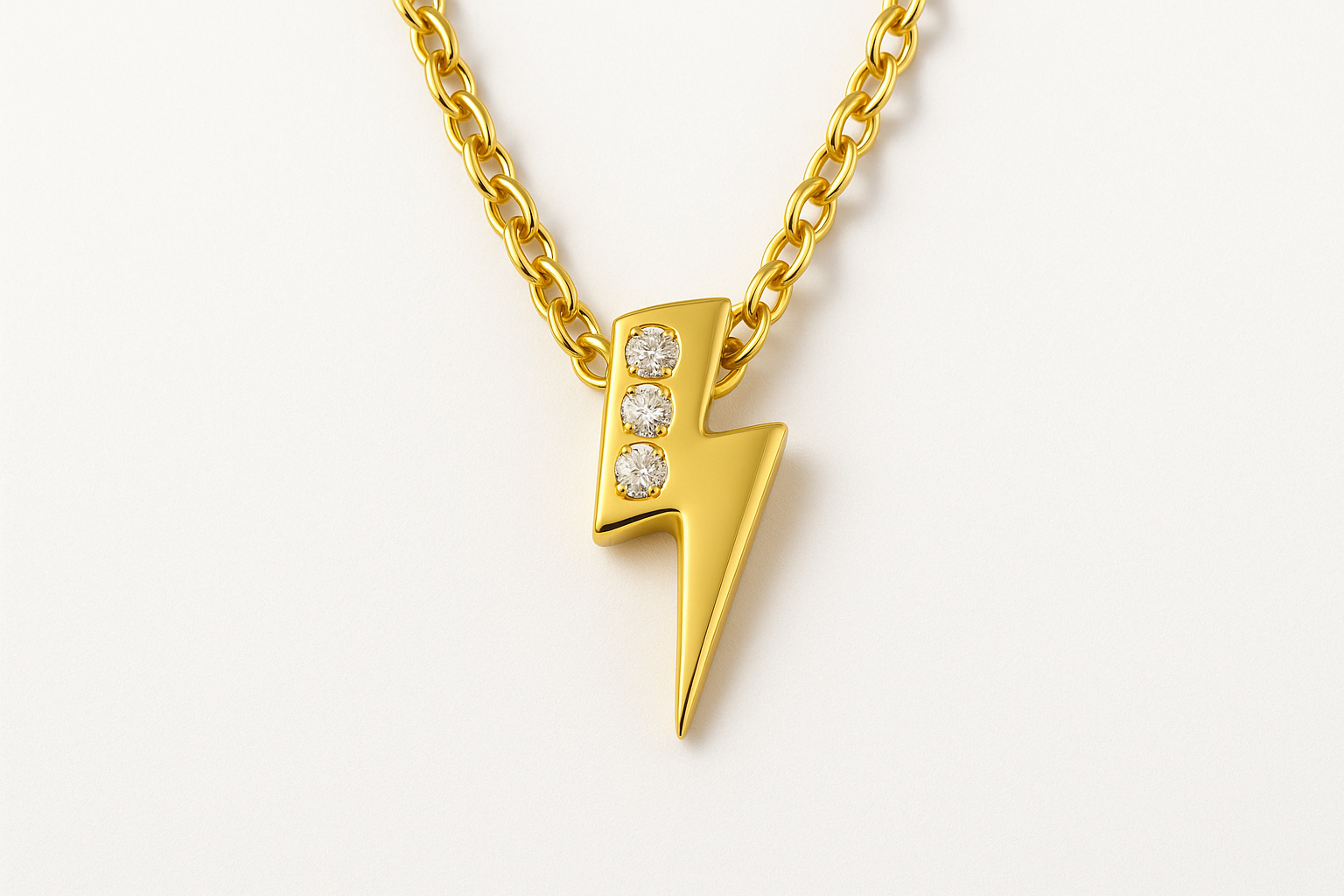 Lightning Bolt with Diamantes Charm - 14k Gold with white backdrop
