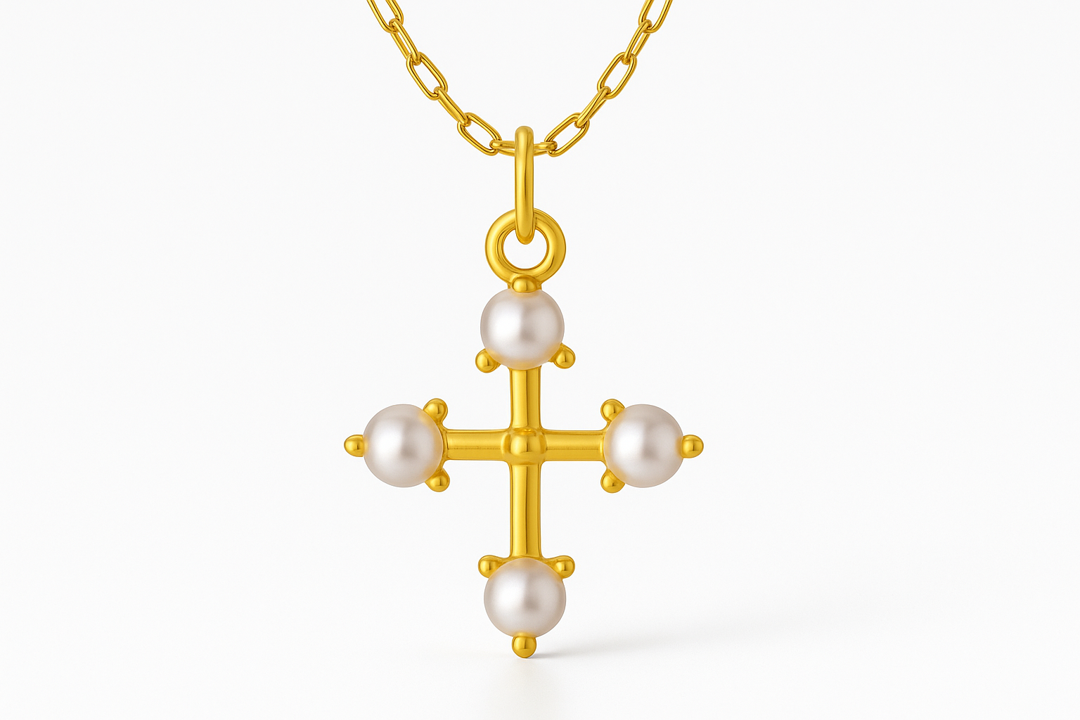 PEARL CROSS CHARM - 14k Gold with white backdrop