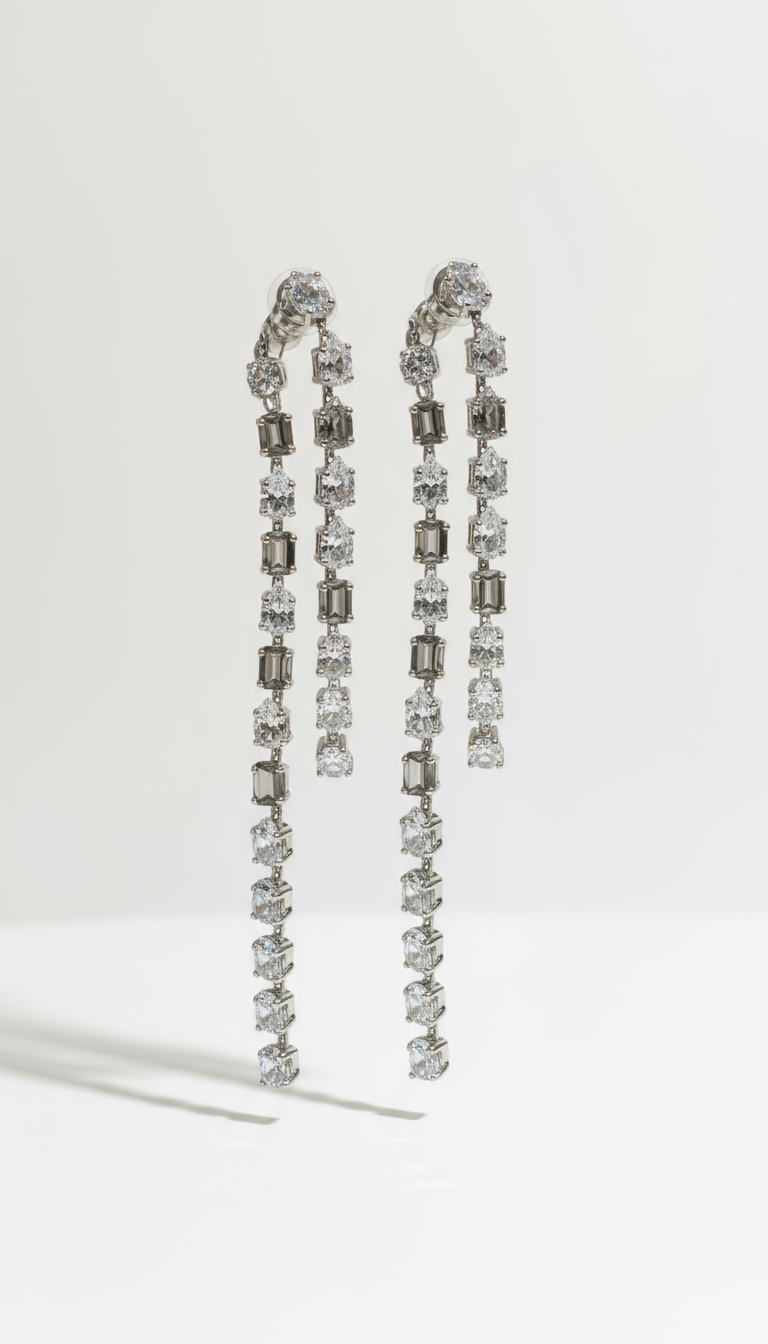 Professional studio backdrop for crystal drop earrings pair