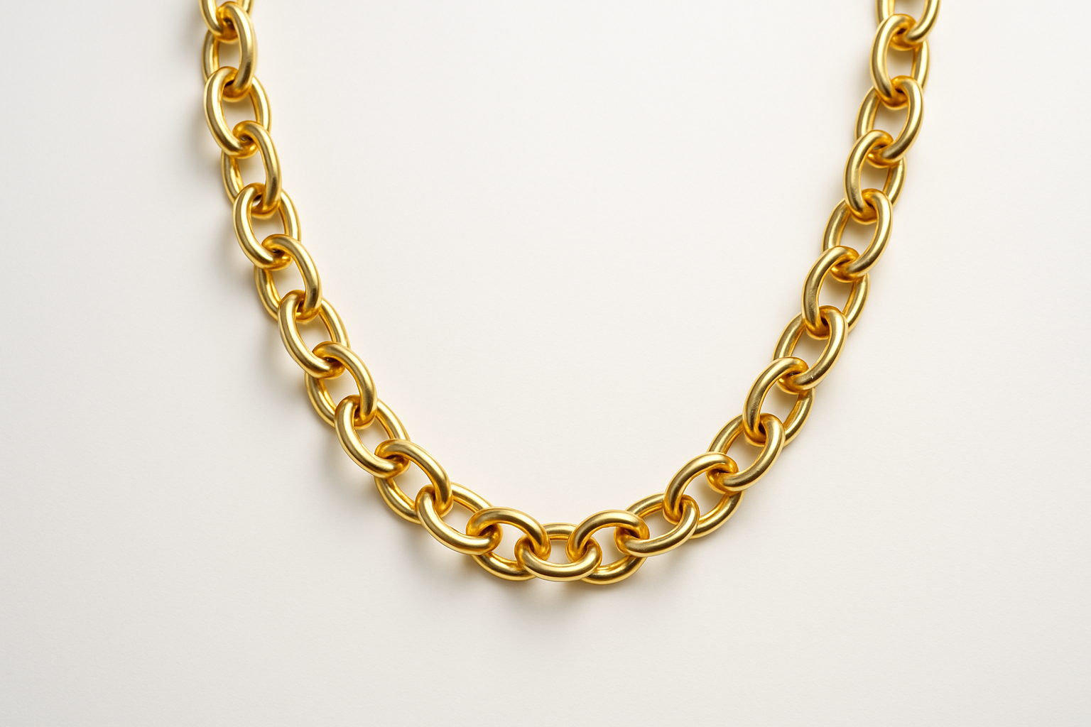 Professional studio image of gold chain necklace with exact placement