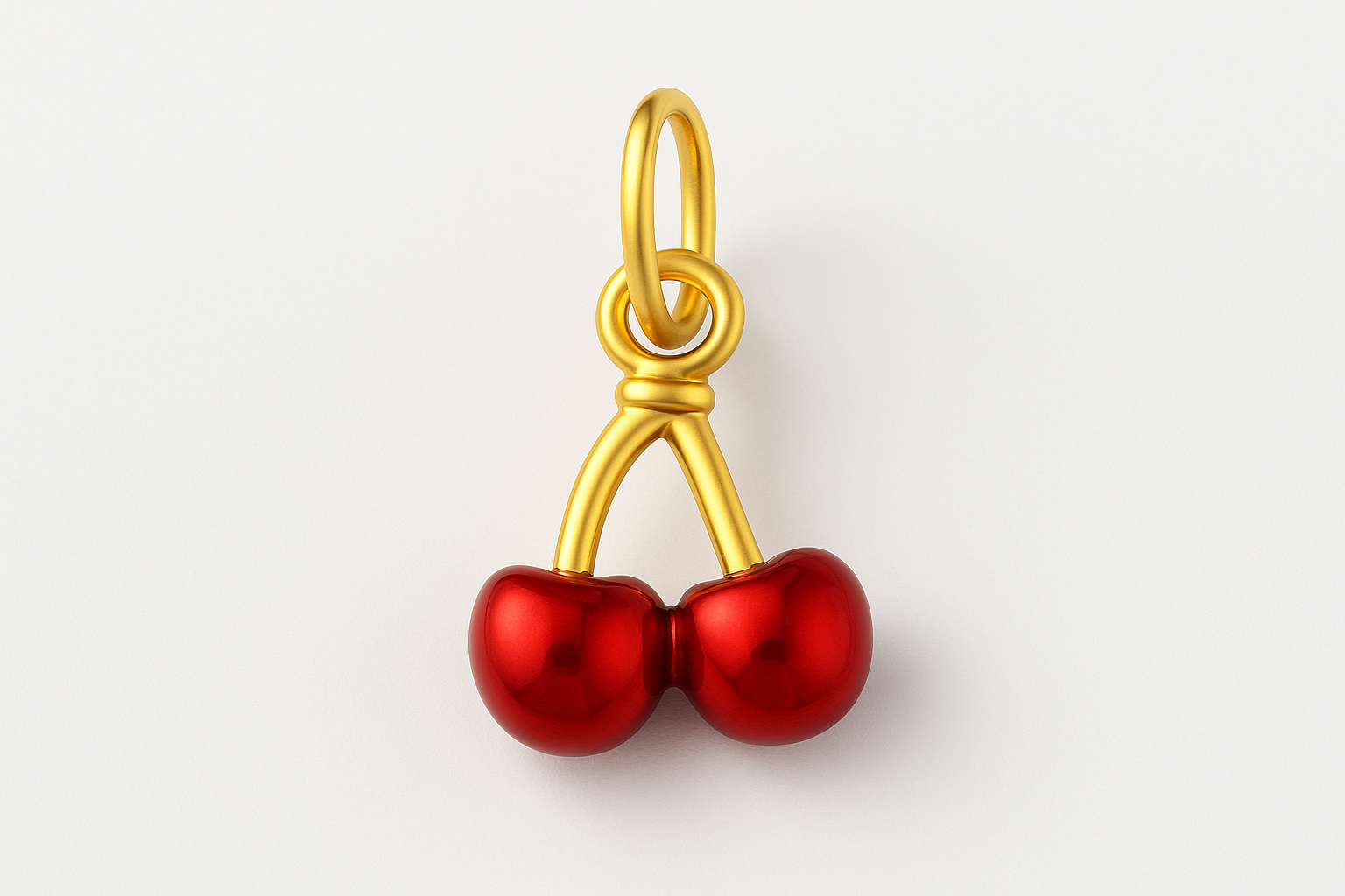 RED CHERRY CHARM - 14k Gold with white backdrop
