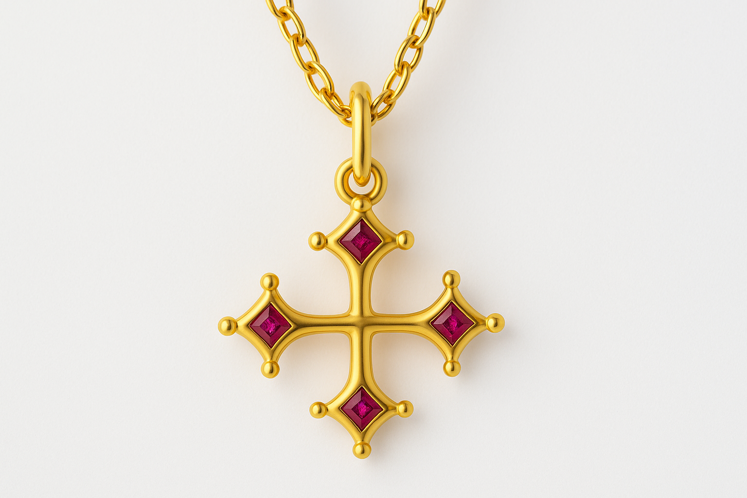 RUBY CROSS CHARM - 14k Gold with white backdrop