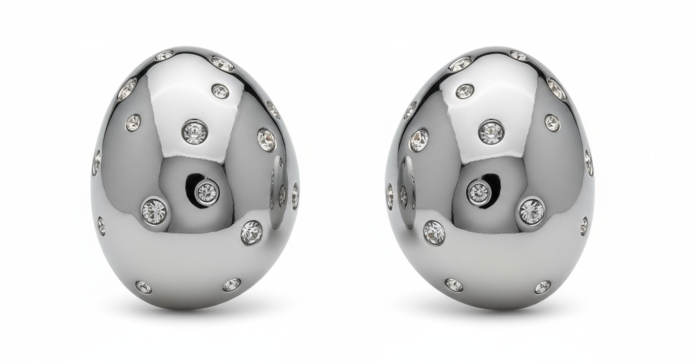 Silver dome earrings with crystals - no card