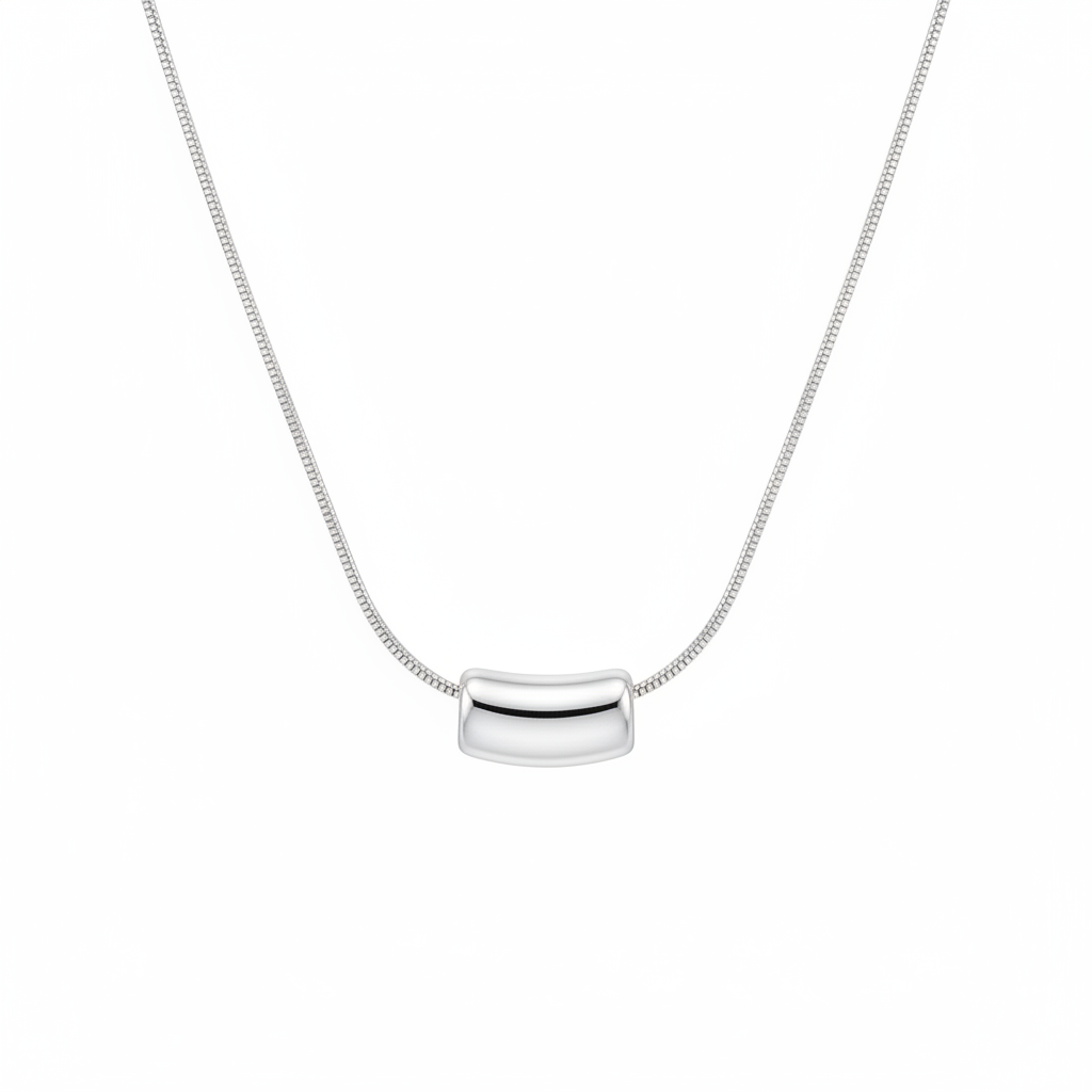 Silver Pendant Necklace - White Background