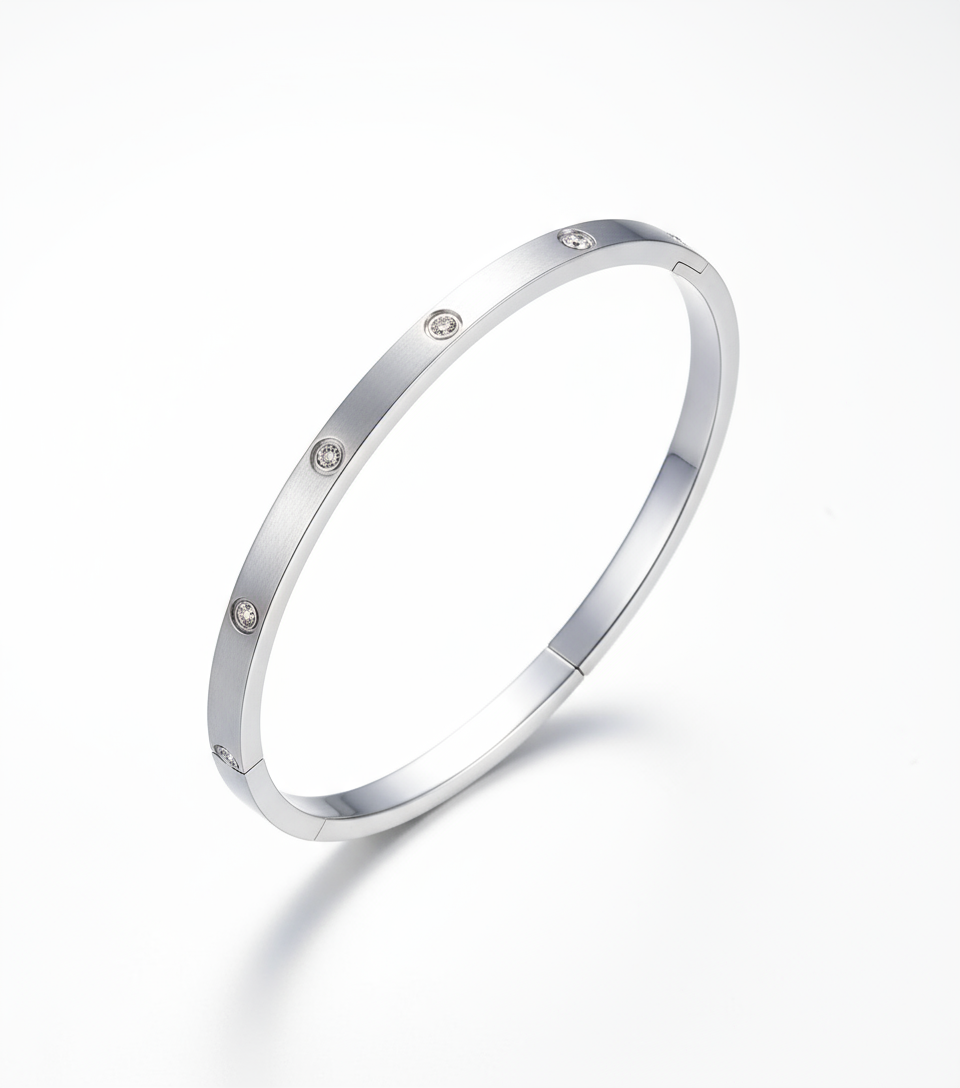 Updated silver bangle with studio backdrop